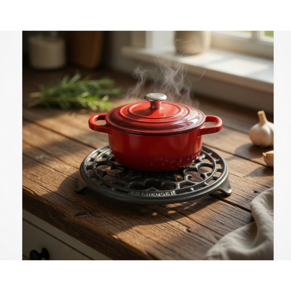 Le Creuset Enameled Cast Iron Deluxe Round Trivet 8 Inch Forest Green France
